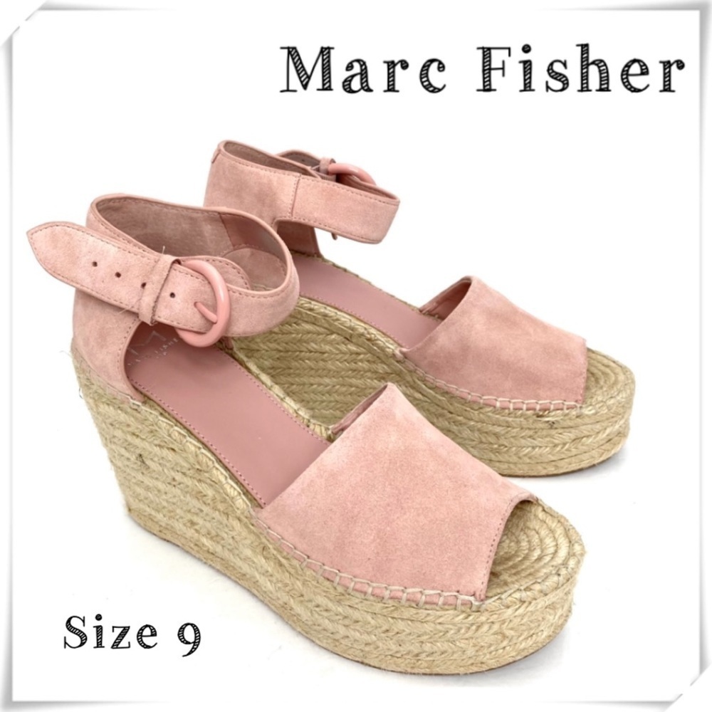MARC Fisher Alida Suede Platform Wedge Espadrilles Sandals Dusty Pink Size 9 New